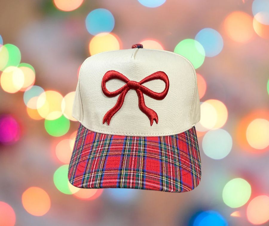 Christmas Plaid Bow Hat