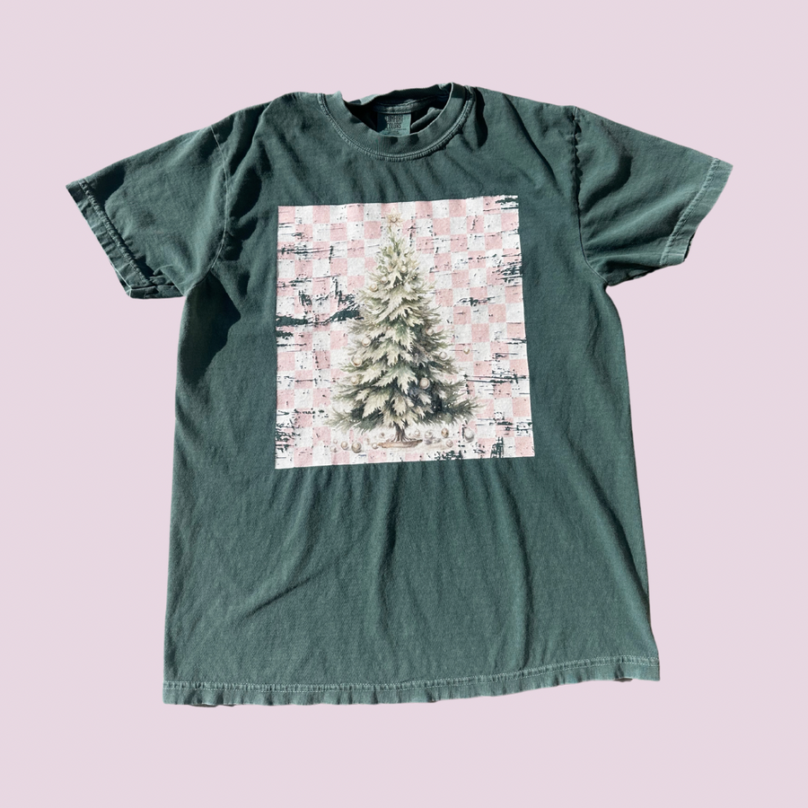 Checkered Vintage Christmas Tree Tee