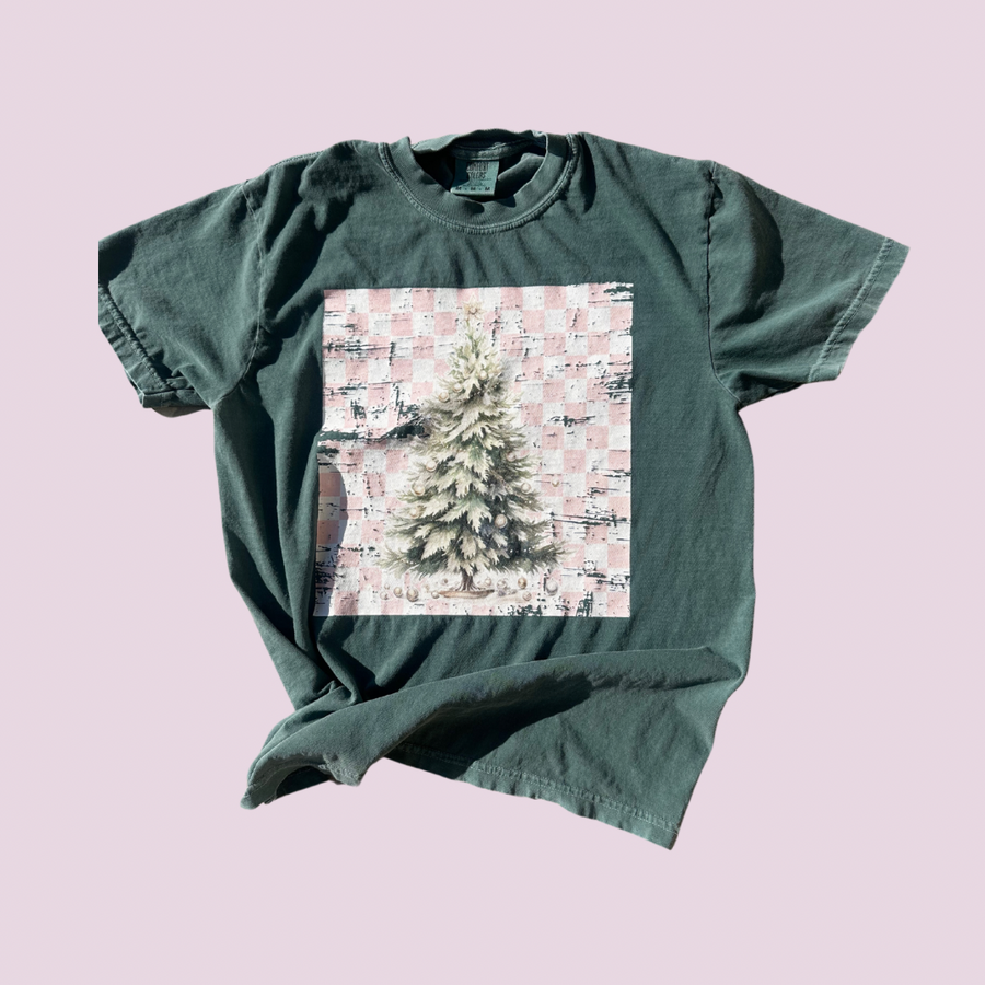 Checkered Vintage Christmas Tree Tee