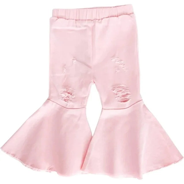 PowerPuff Pink Distressed Bell Bottoms