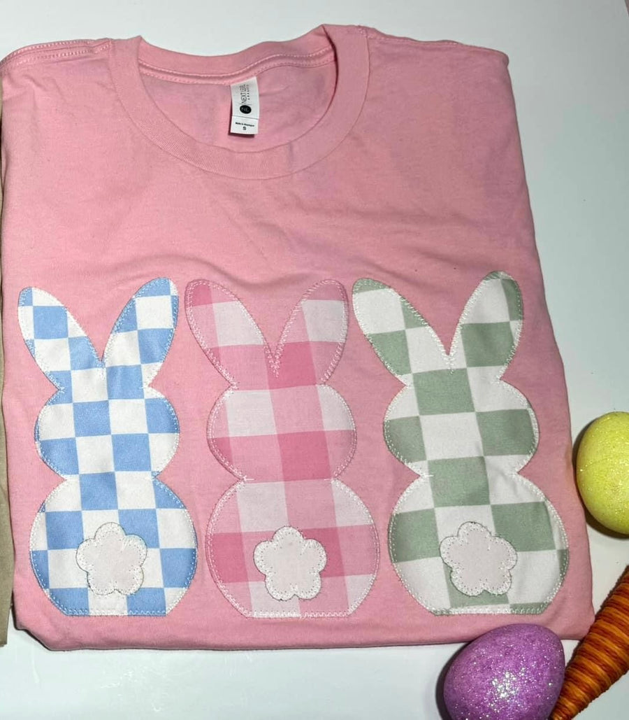 Pink Checkered Bunny Tee